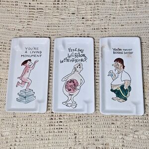 Vintage Ceramic Hand Painted Cartoon Ashtrays Novelty Funny Adult Humor